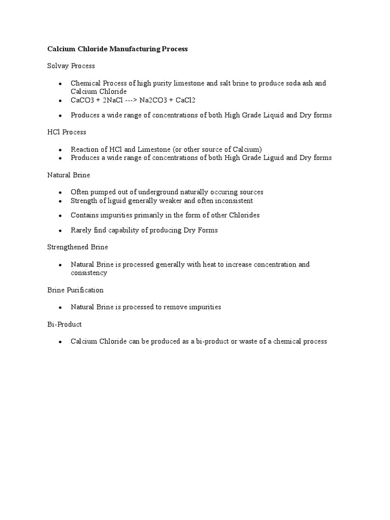 Calcium Chloride Production Methods | PDF | Hydrochloric Acid | Sodium ...