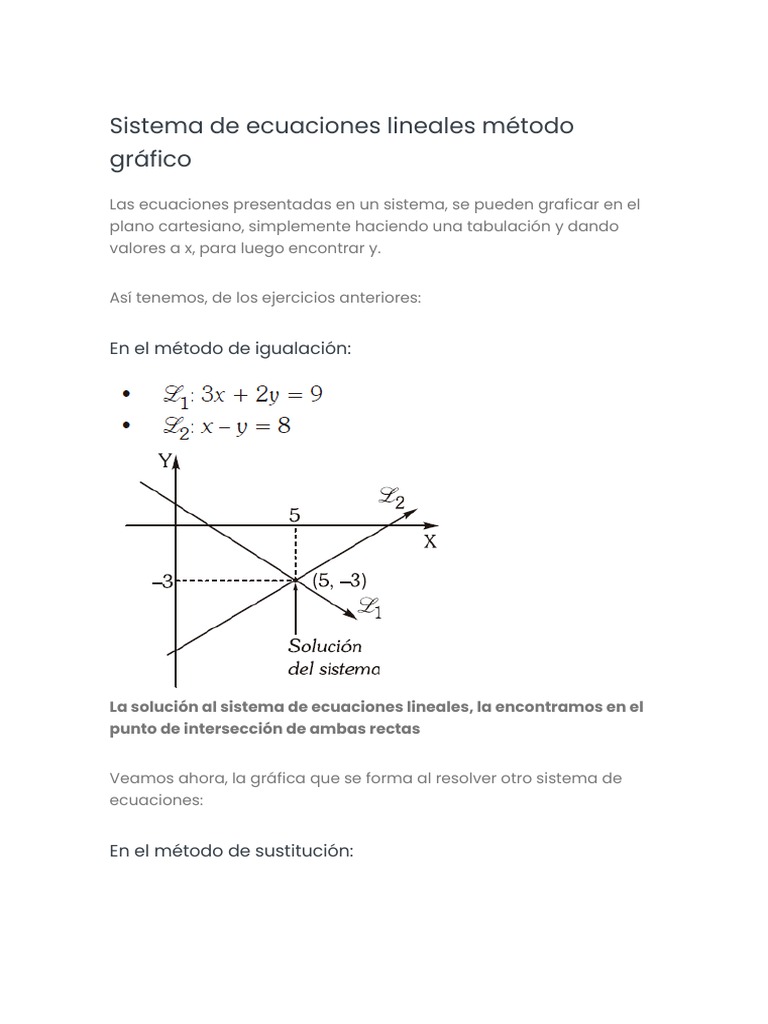 Sistema de Ecuaciones Lineales Método Gráfico | PDF | Sistema de ...