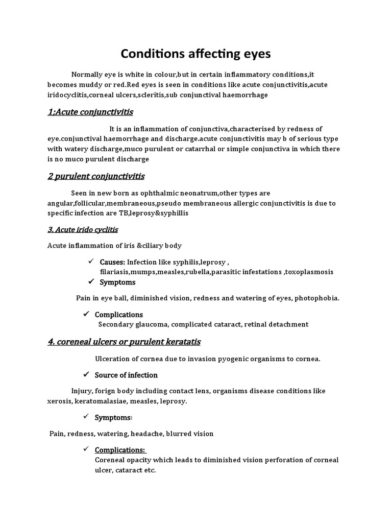 Conditions Affecting Eyes PDF Pneumonia Causes Of Death