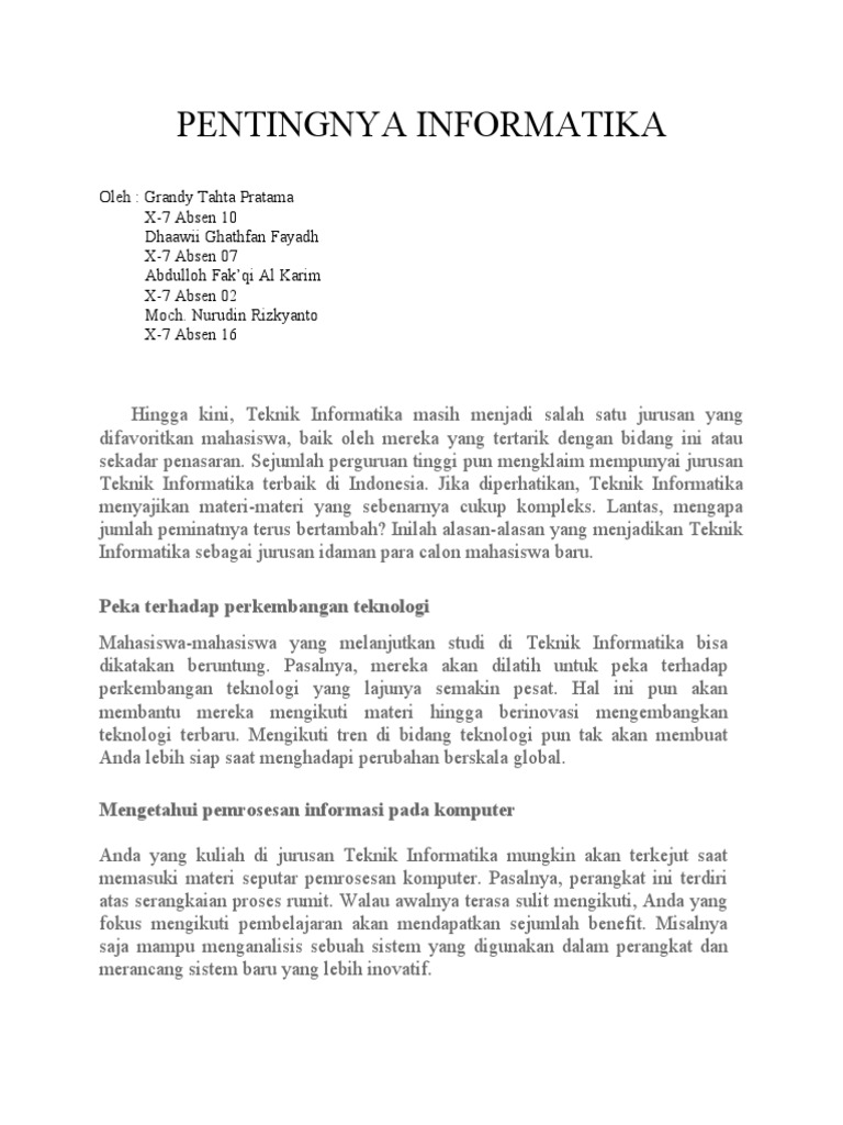 Pentingnya Informatika | PDF