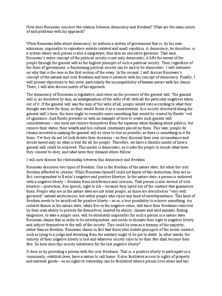 How Does Rousseau Conceive The Relation Between Democracy and Freedom