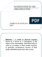 Human Behavior in The Organization: Marilyn B. Panti, RN., Man, Ed.D