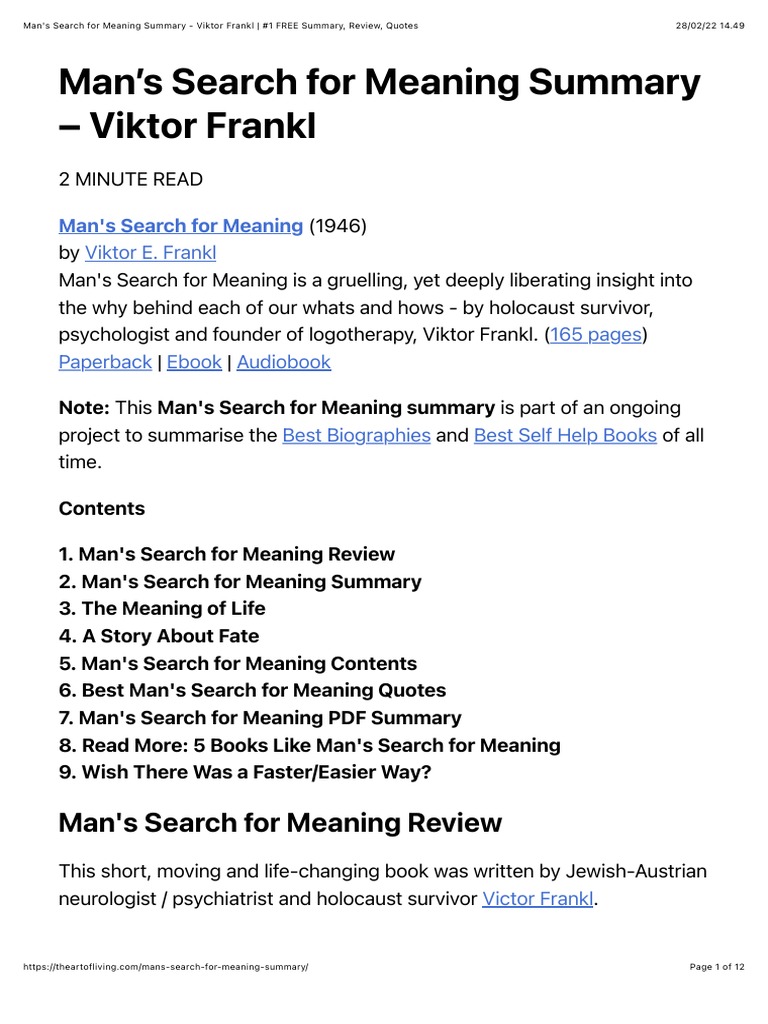 Mans search for meaning pdf summary pdf psychology