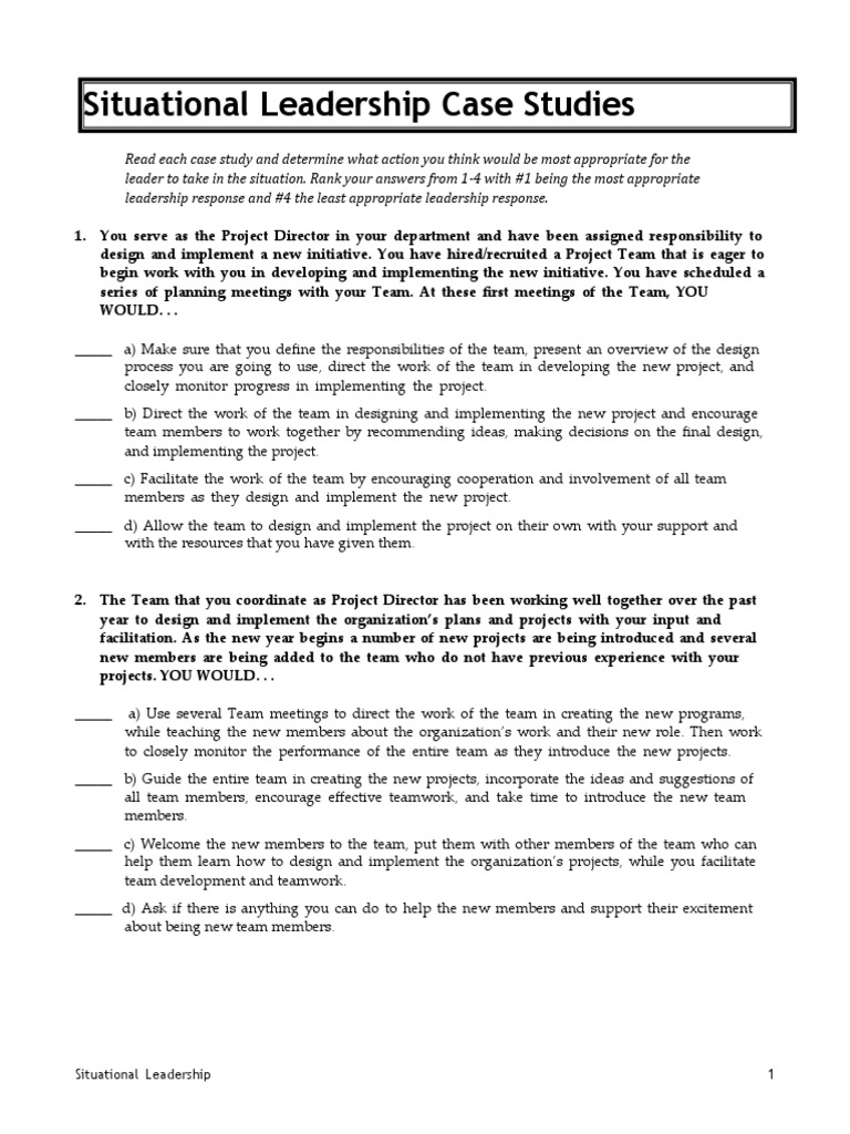 Situational Leadership Case Studies PDF Leadership Design