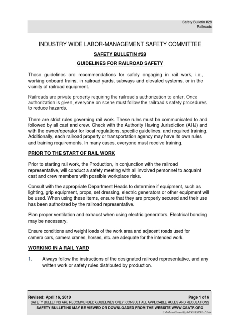 Industry Wide LaborManagement Safety Committee Safety Bulletin 28