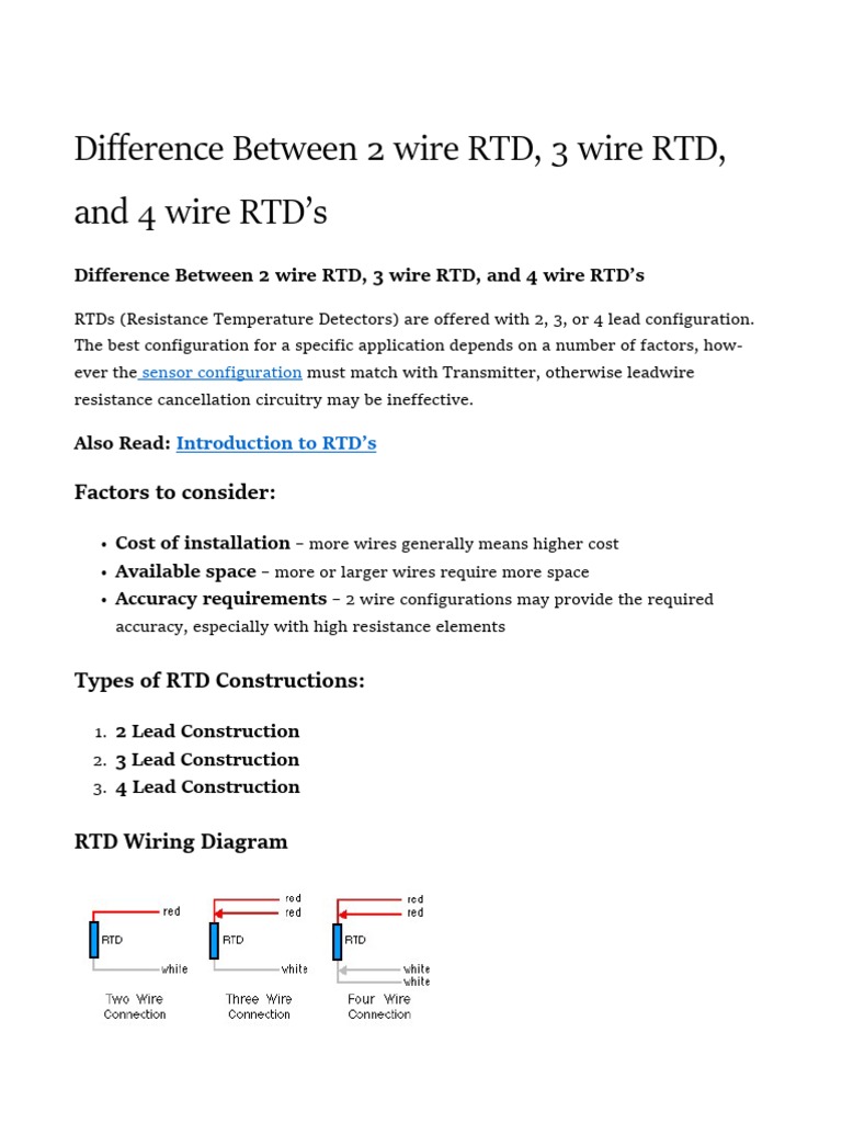 Difference Between 2 Wire RTD, 3 Wire RTD, and 4 Wire RTD's | PDF ...