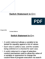 Switch Statement in C++: Prepared By: Zeeshan Mubeen