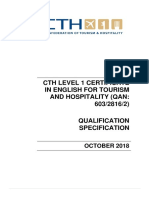 Oct 2018 CTH Level 1 Certificate in English For Tourism and Hospitality Qualification Specification
