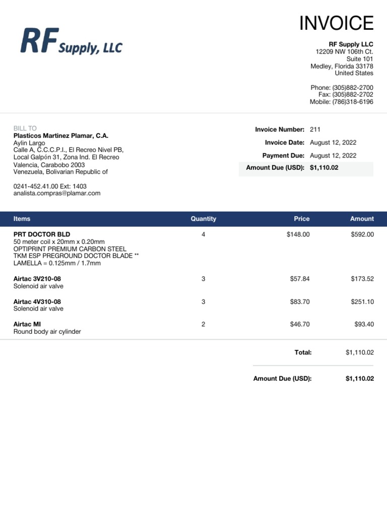 Invoice for Plasticos Martinez Plamar | PDF