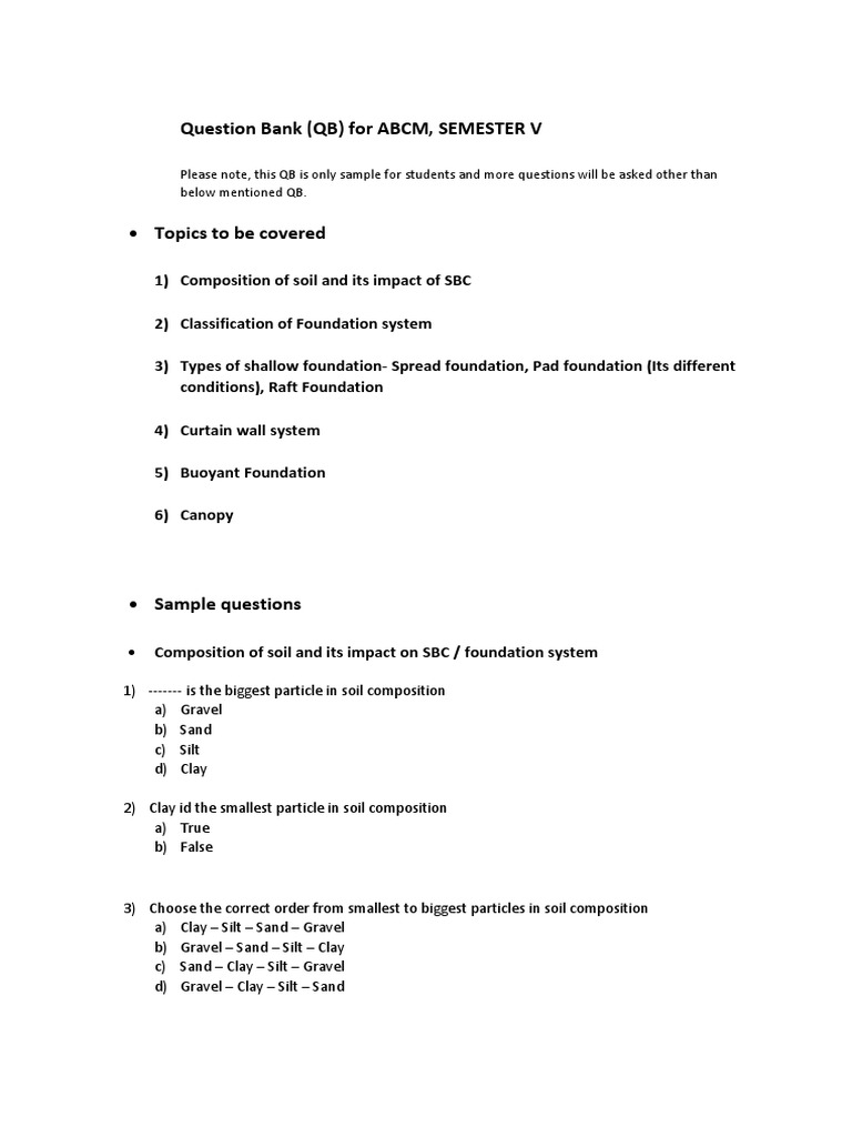 Question Bank (QB) For ABCM, SEMESTER V: Topics To Be Covered | PDF ...