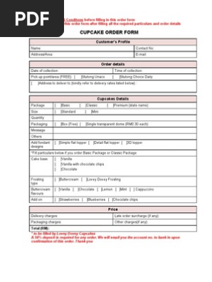 Cupcake Order Form Cupcake Berry