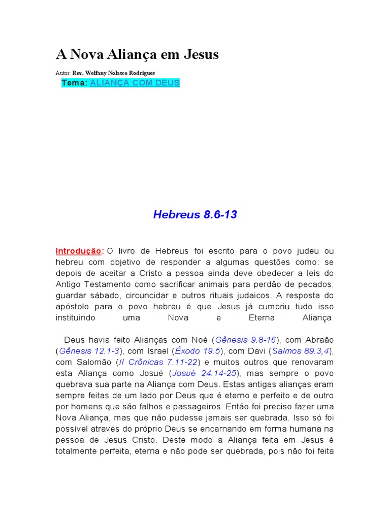 Uma Nova e Eterna Aliança em Jesus: As características da aliança ...