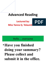 Advanced Reading: Lectured By: Miss Yanna Q. Telaumbanua