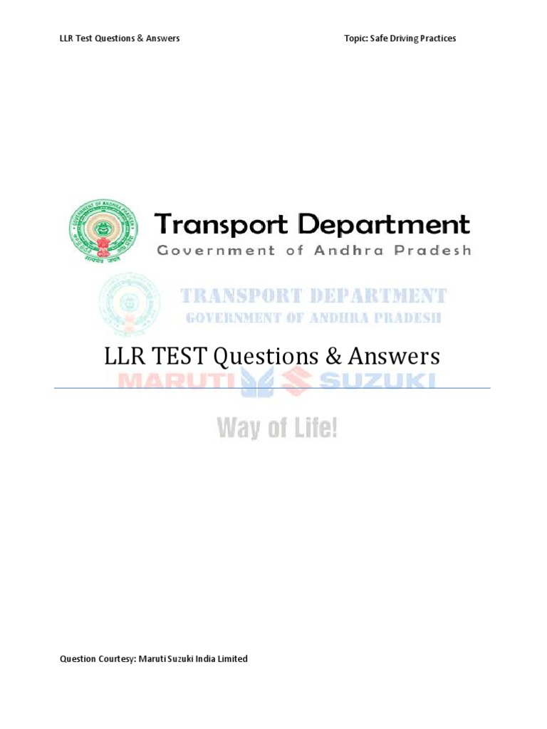 LLR Test EnglishQuestionAnswerCha1 | PDF | Traffic | Tire
