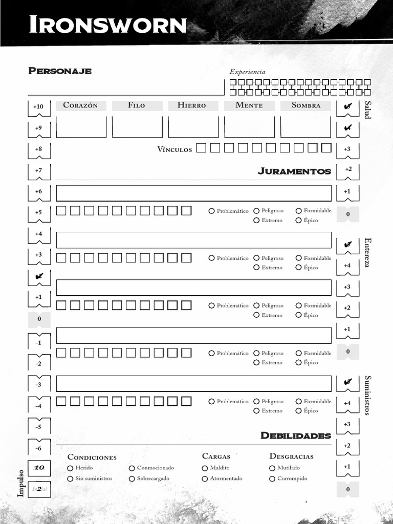 Hoja Personaje Ironsworn Editable PDF