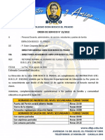 Orden de Servicio N 22. Horario de Ingreso Turno Tarde