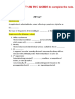 Choose NO MORE THAN TWO WORDS To Complete The Note.: Patent