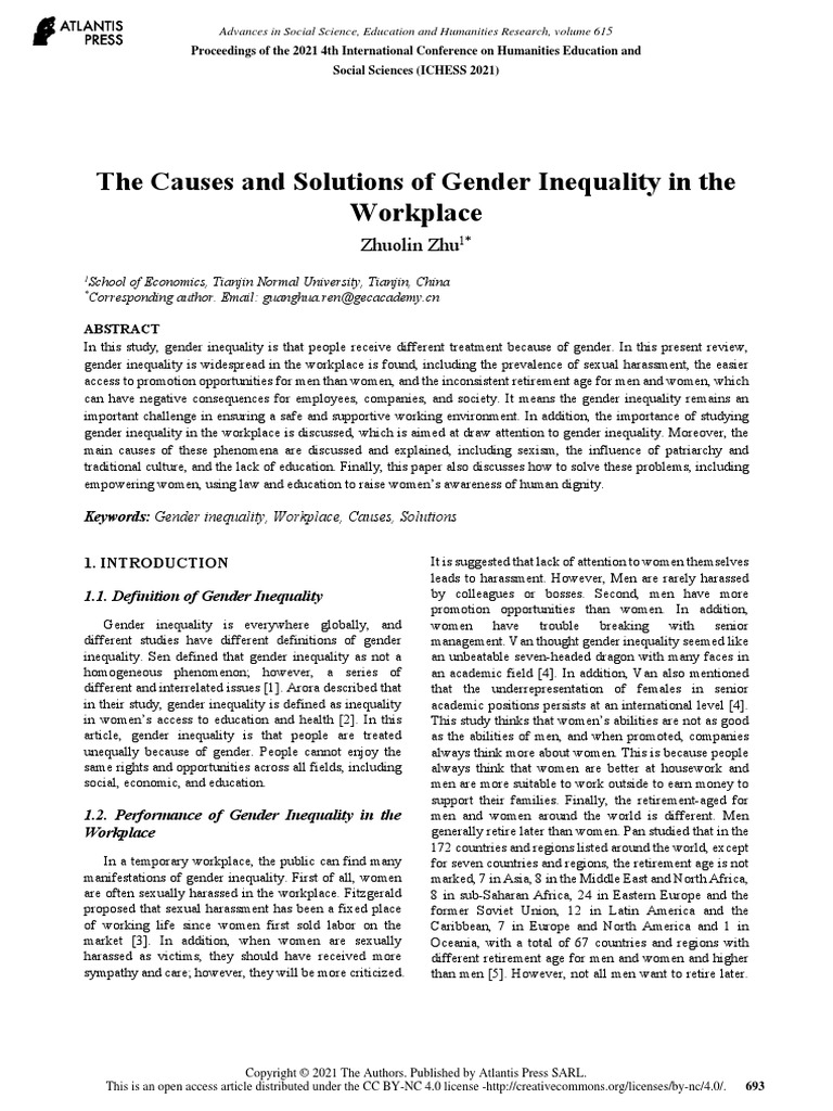 The Causes and Solutions of Gender Inequality in The Workplace | PDF ...