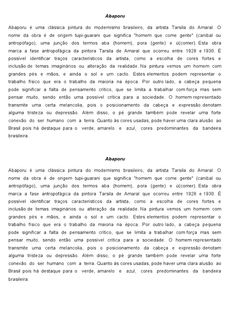 An lise da pintura abaporu de tarsila do amaral pdf