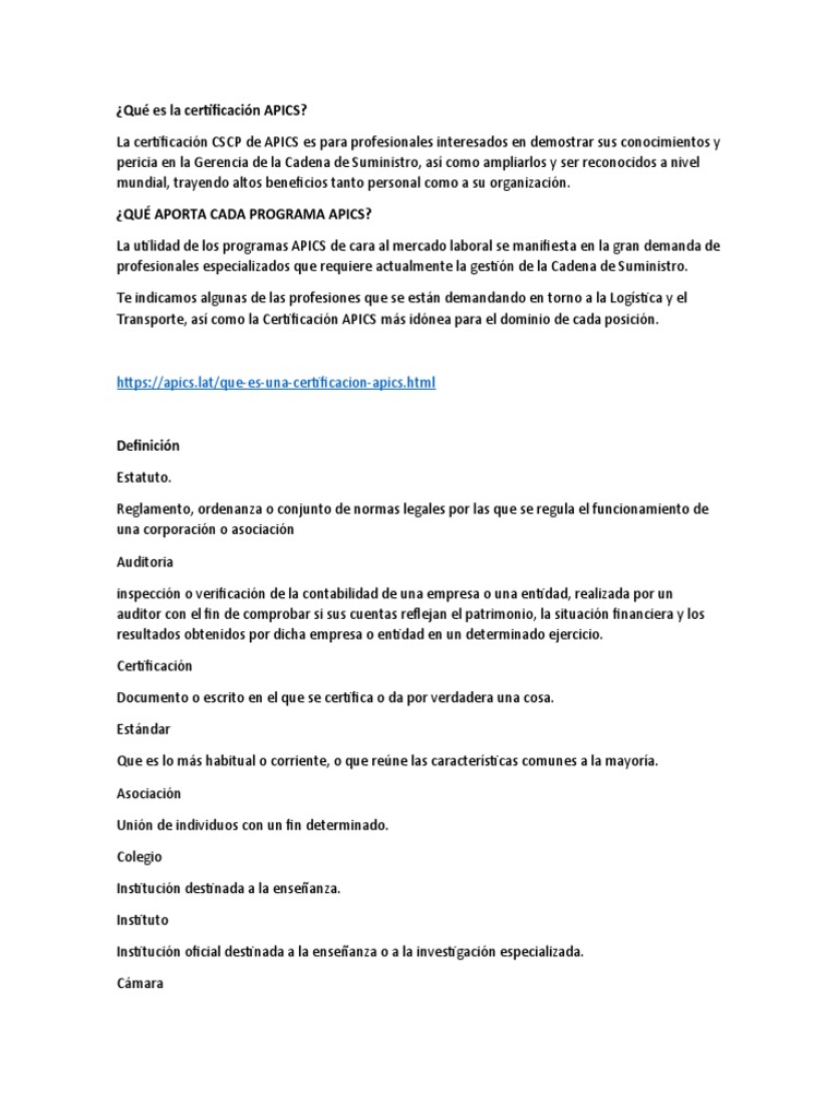 Beneficios de la Certificación APICS | PDF