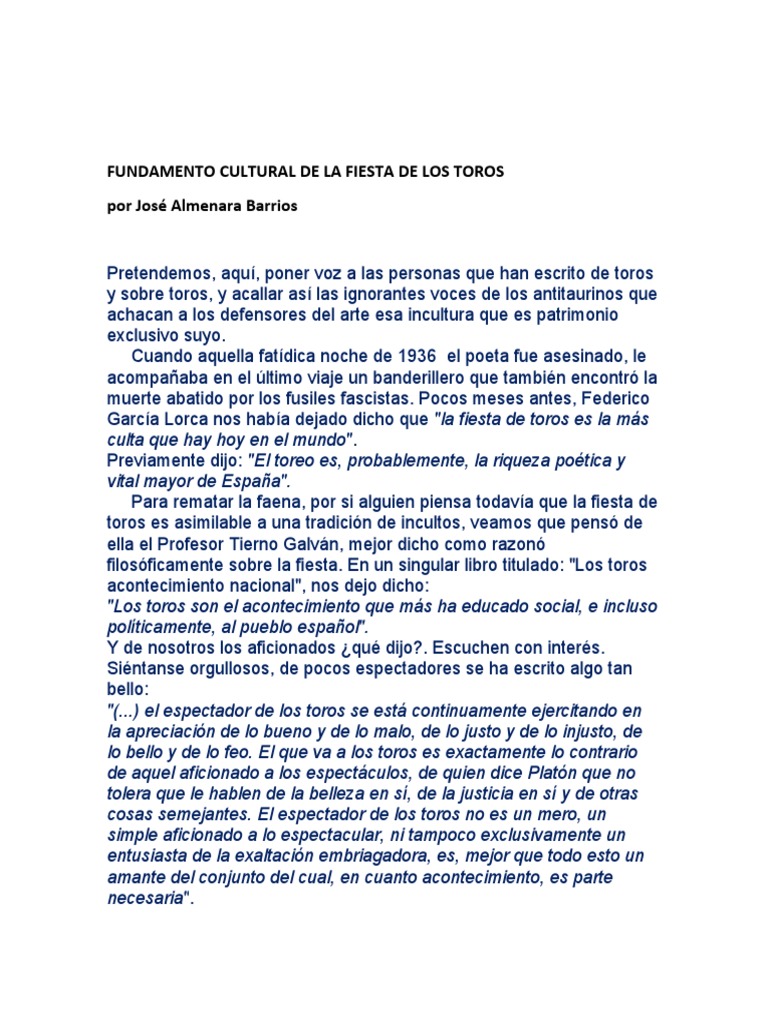 15 Fundamento Cultural de La Fiesta de Los Toros | PDF | Toreo