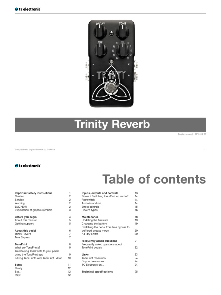 TC Electronic Trinity Reverb Manual English PDF Power Supply Ac