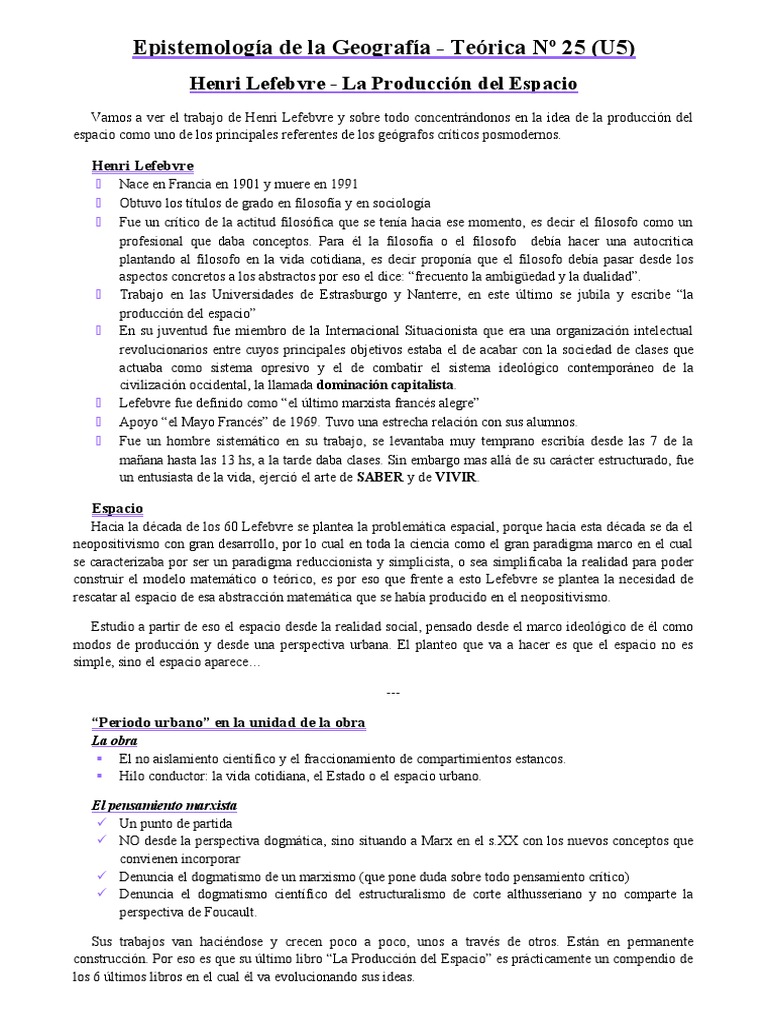Análisis de la teoría de la producción del espacio de Henri Lefebvre y