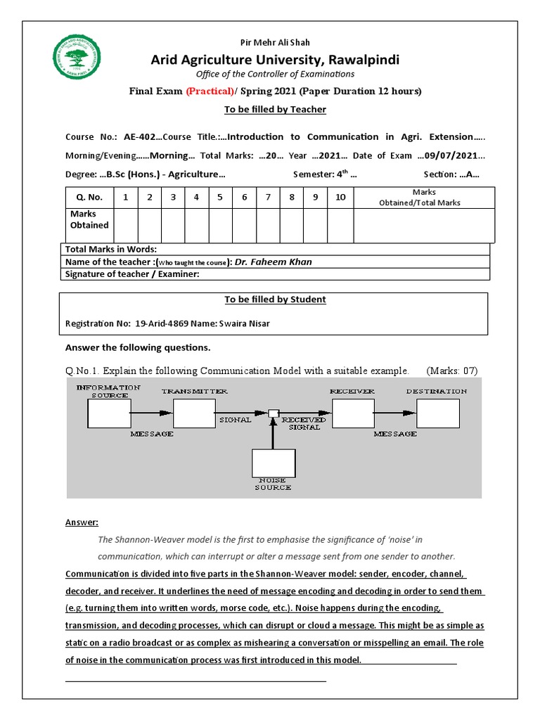 Practical Final Ae 402 Section A Pdf Communication Agriculture