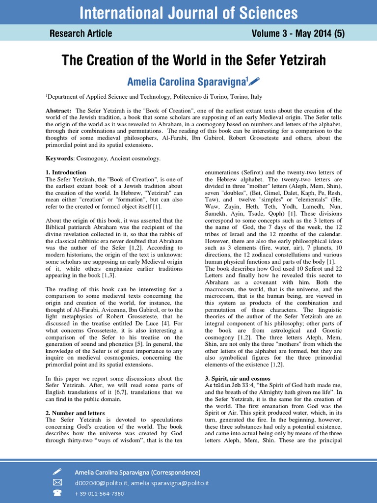 0 The Creation Of The World In The Sefer Yetzirah 7p Pdf