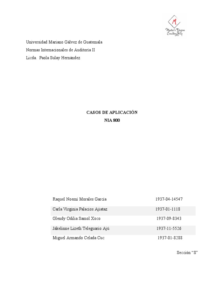Caso Practico Nia 800 Pdf Auditor A Contralor