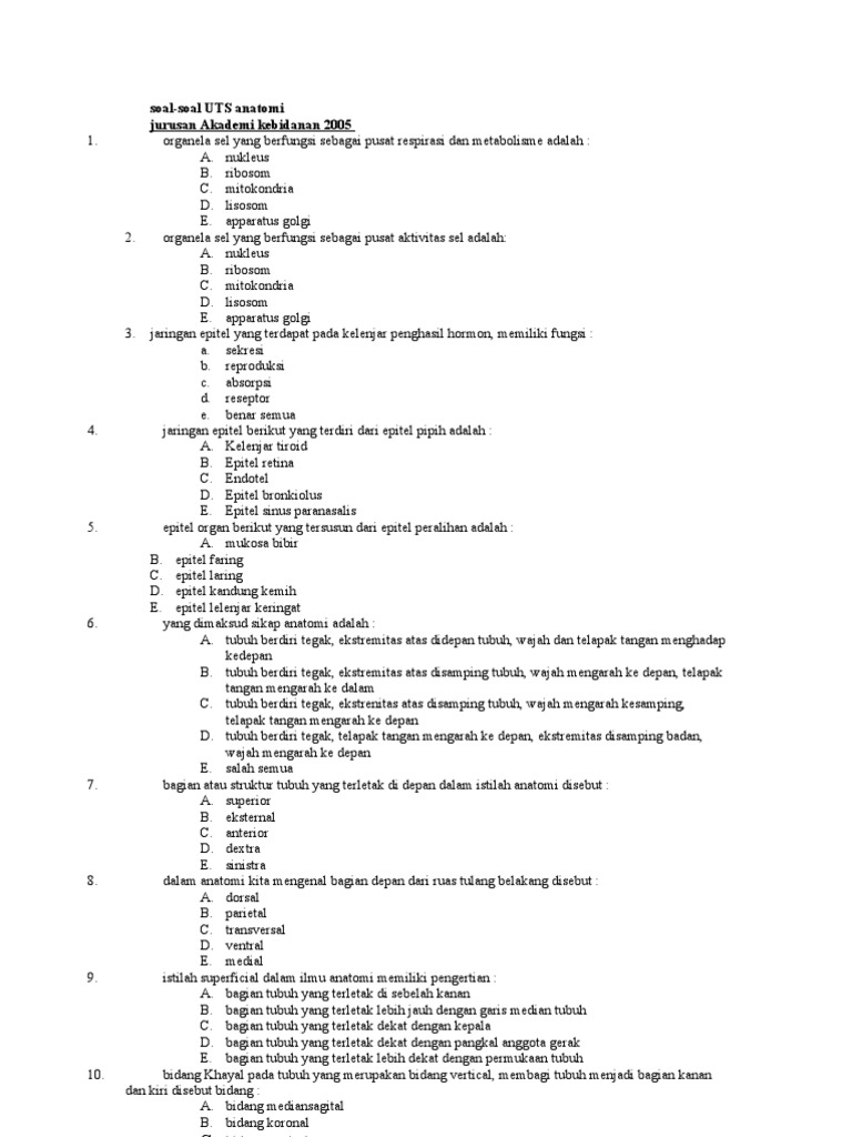 Soal Anatomi Fisiologi Kelas X Beserta Jawabanya