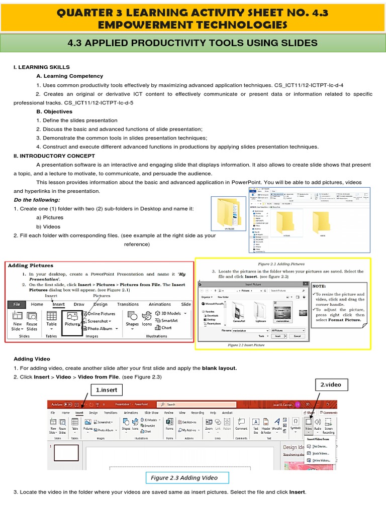 4.3 Applied Productivity Tools Using Slides: I. Learning Skills A ...