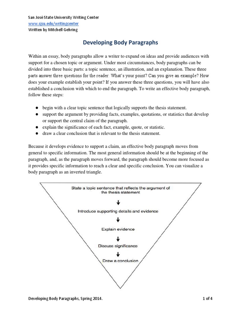 Developing Body Paragraphs: WWW - Sjsu.edu/writingcenter | Download ...