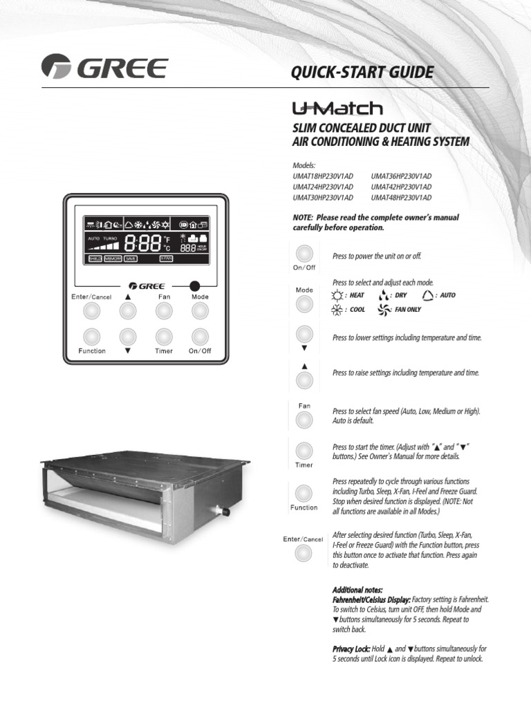 U Match Slim Duct Quick Reference Guide A | PDF | Thermostat ...