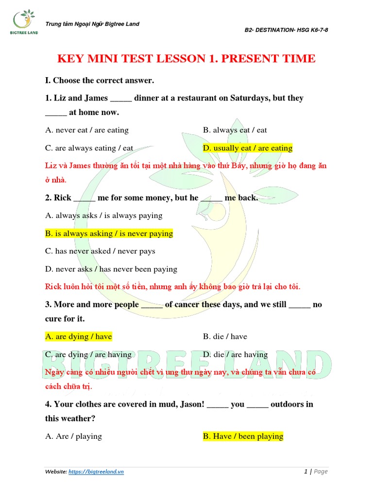 Key Mini Test Lesson 1 | PDF