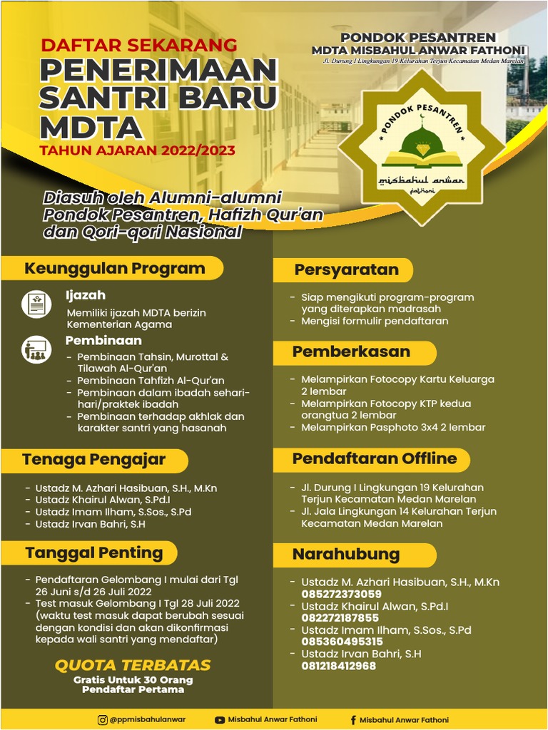 PENDIDIKAN DI PONDOK PESANTREN MISBAHUL ANWAR FATHONI | PDF