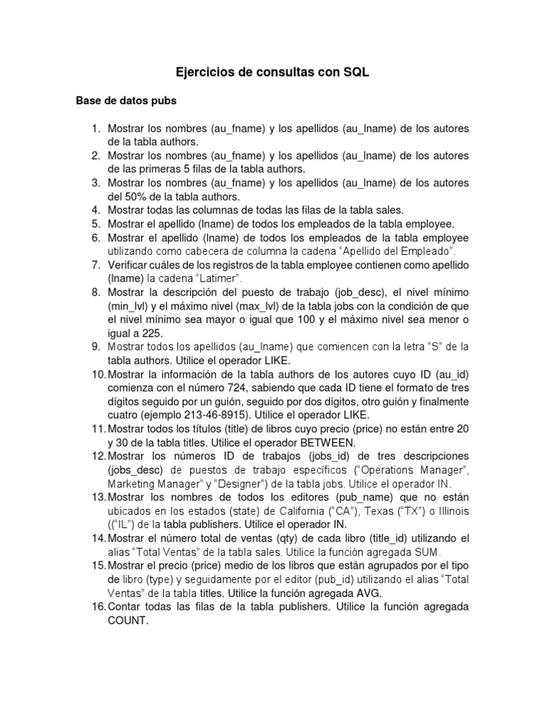 Ejercicios consultas sql pdf inform tica