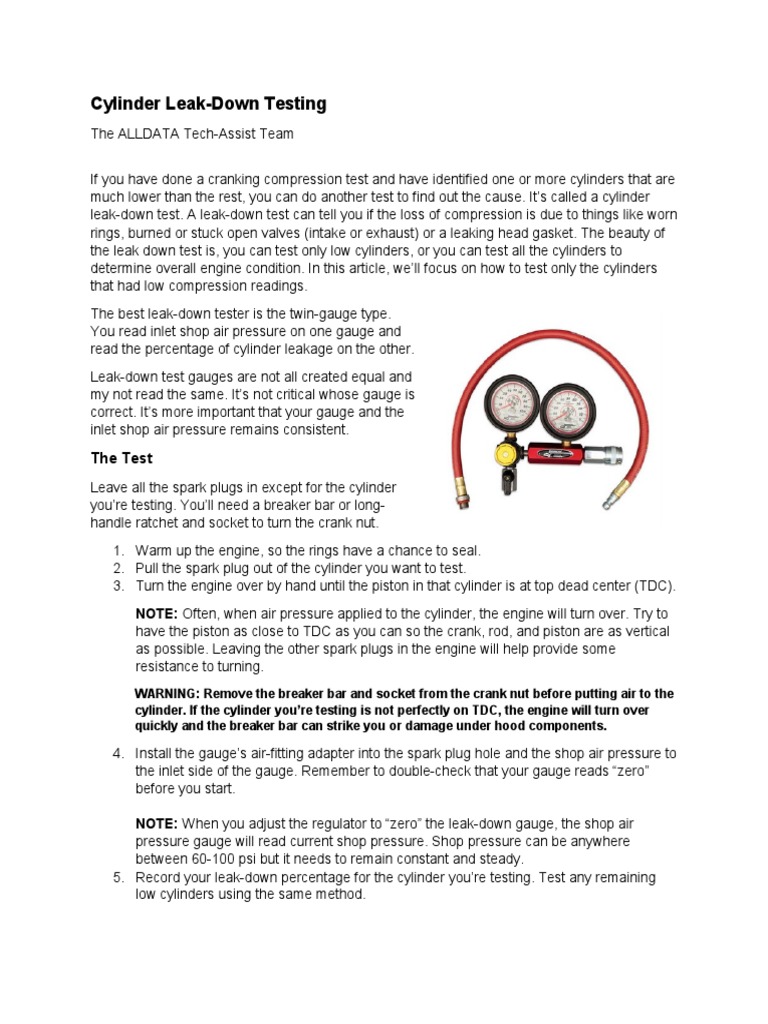 Cylinder Leak-Down Testing Guide | PDF | Engines | Mechanical Engineering