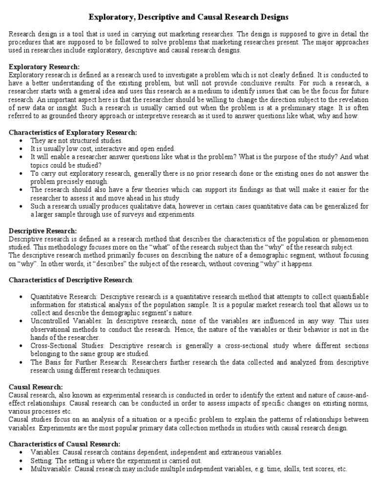 Exploratory, Descriptive and Causal Research Designs | PDF | Experiment ...