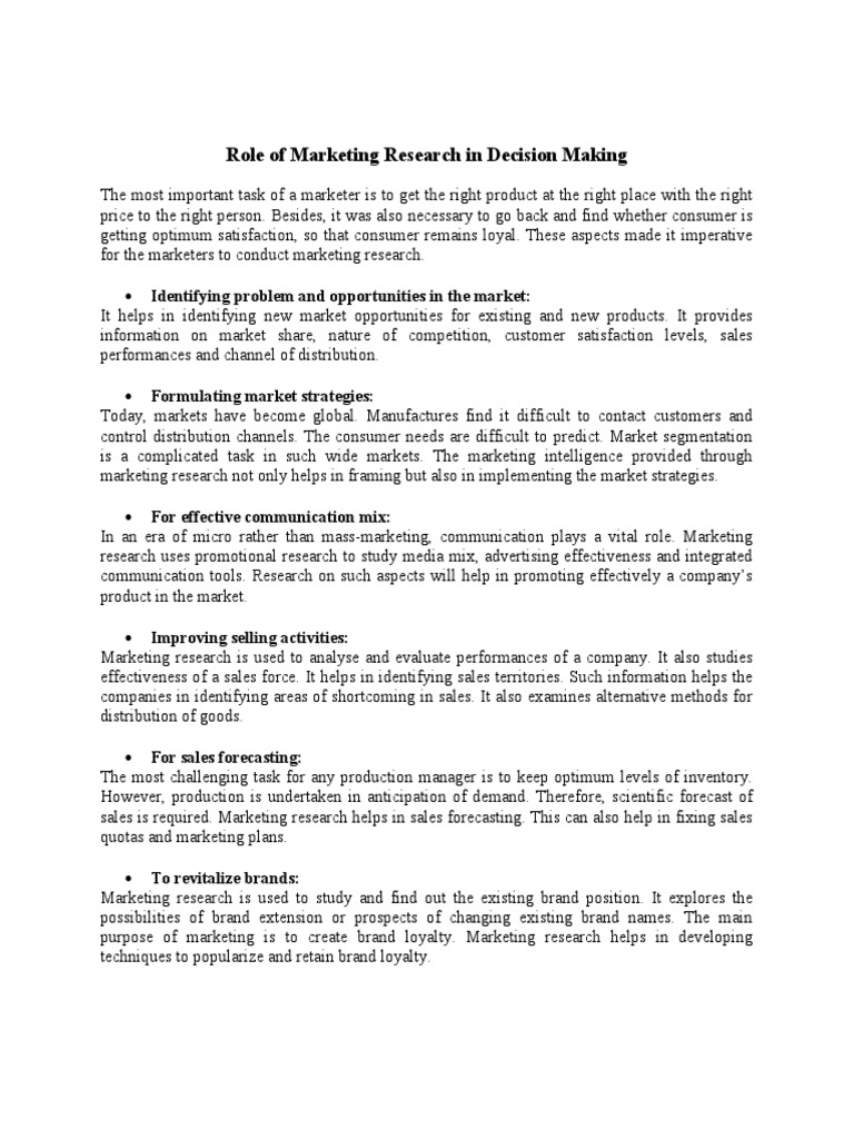 APPLICATION OF RESEARCH IN BUSINESS DECISION MAKING intelligence overview