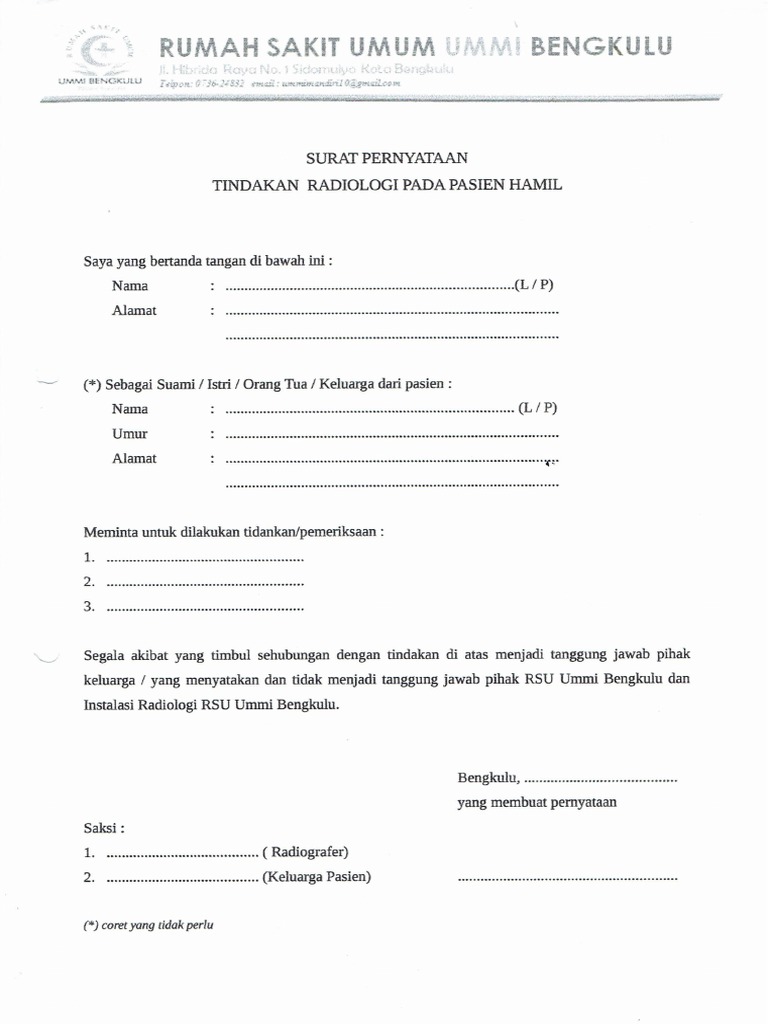 Form Persetujuan - Tindakna - Rontgen - Pada - Ibu - Hamil | PDF
