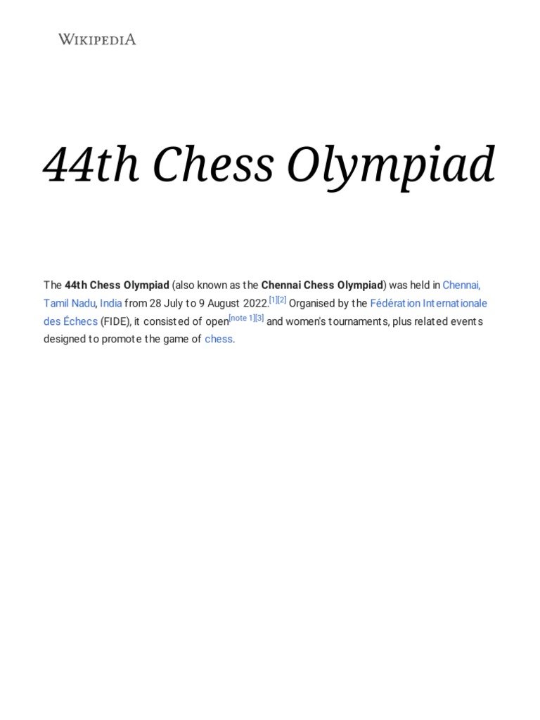 44th Chess Olympiad Wikipedia PDF Chess Competitions Chess