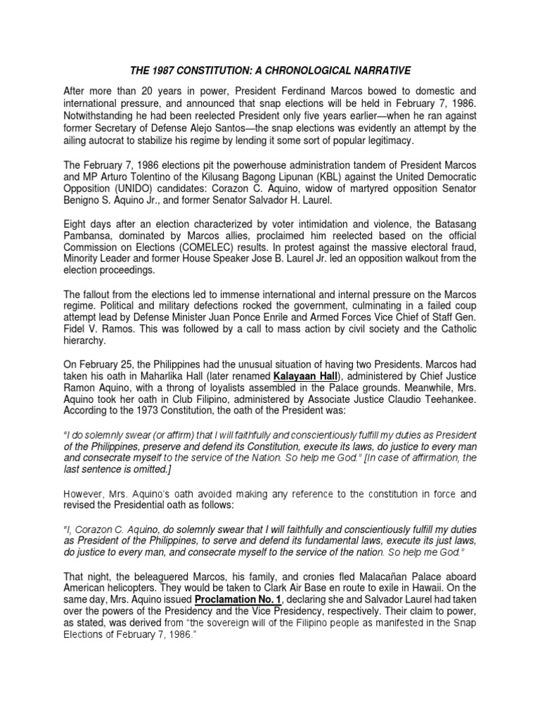 1987 Philippine Constitution Overview | PDF | Corazon Aquino | Oath Of ...