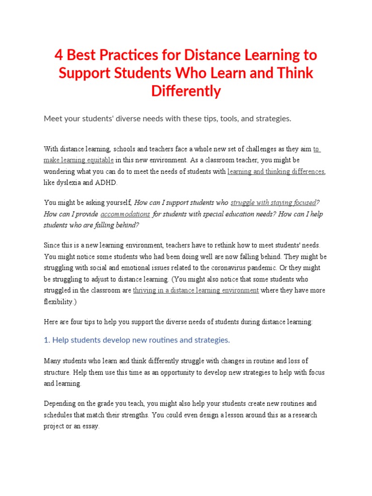 4 Best Practices For Distance Learning To Support Students Who Learn