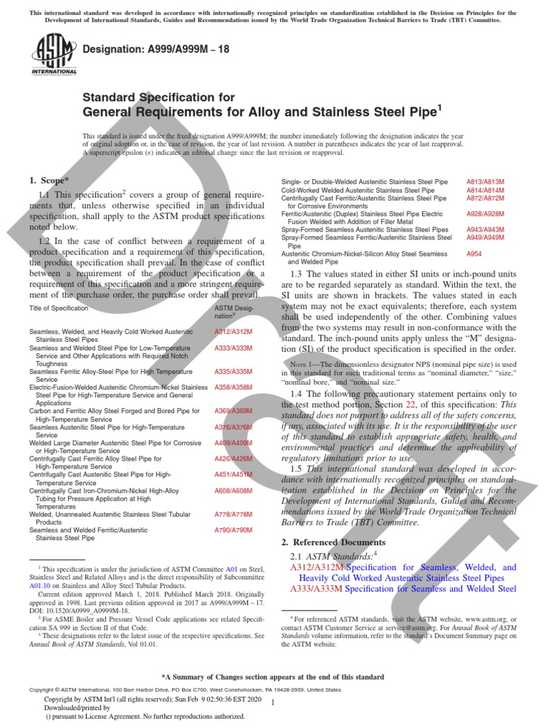 Astm A999a999m | PDF | Pipe (Fluid Conveyance) | Stainless Steel