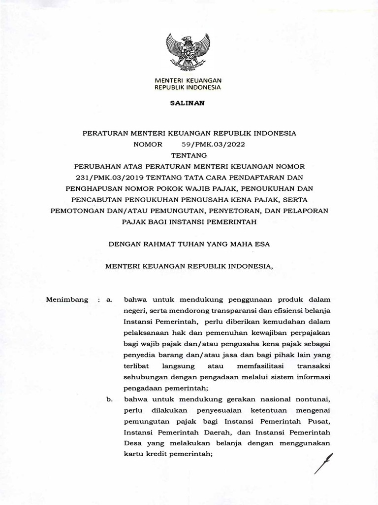 Permenkeu 59 PMK 03 2022 | PDF