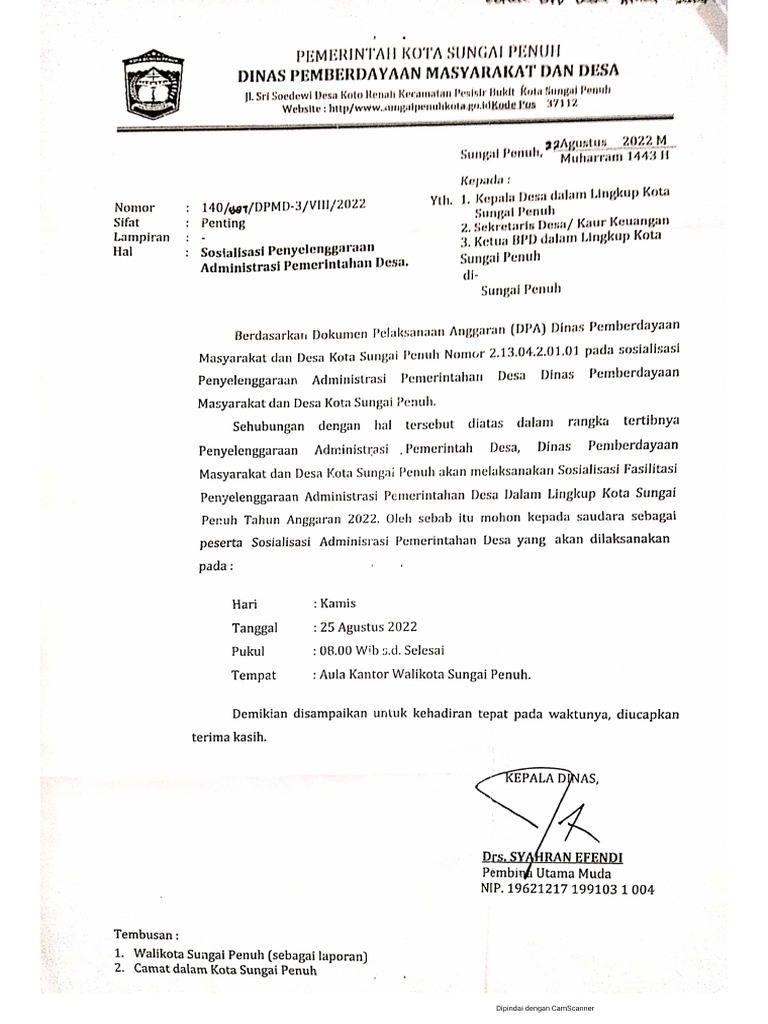 Undangan Sosialisasi ADM Pemerintahan Desa | PDF
