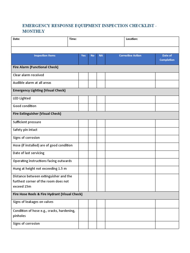 6. Emergency Response Equipment Inspection Checklist Monthly PDF