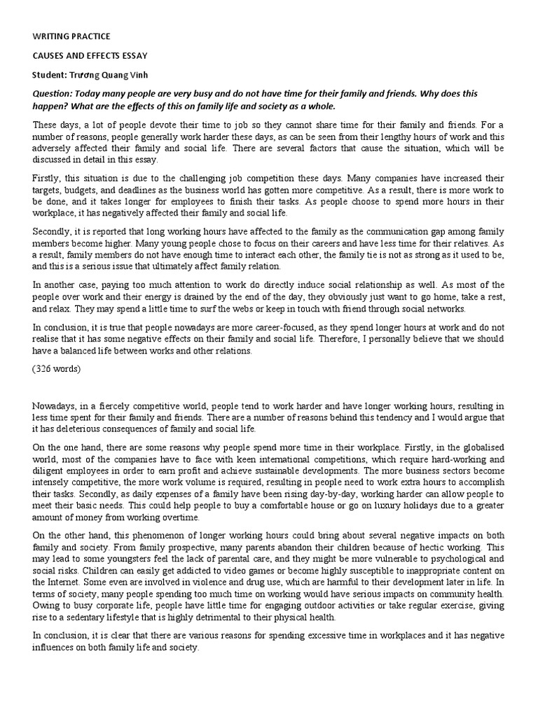 Writing Practice - Cause & Effect Essay - Vinh | PDF | Working Time ...