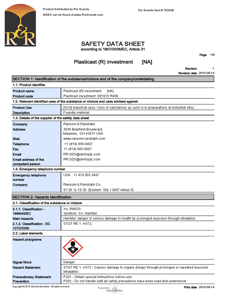 Plasticast MSDS | PDF | Toxicity | Silicon Dioxide